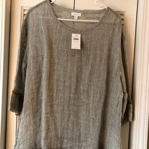 J.Jill Linen Top NEW Gray Green L NWT Shirt Blouse